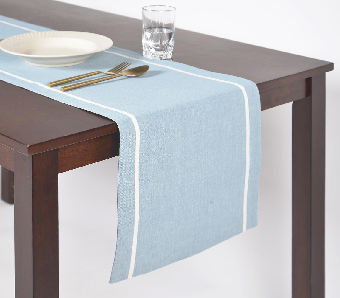 Minimal Sky Handloom Cotton Table Runner - Blue - VAQL10101197701