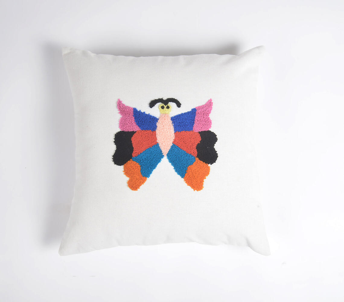 Quirky Butterfly Embroidered Cushion Cover - Off-White - VAQL10101199056