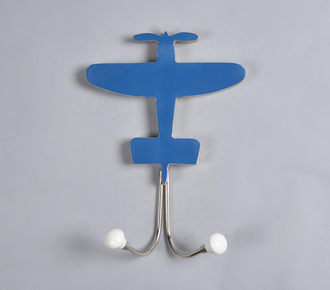 Airplane-Shaped Wooden Wall Hook - Blue - VAQL101012101726