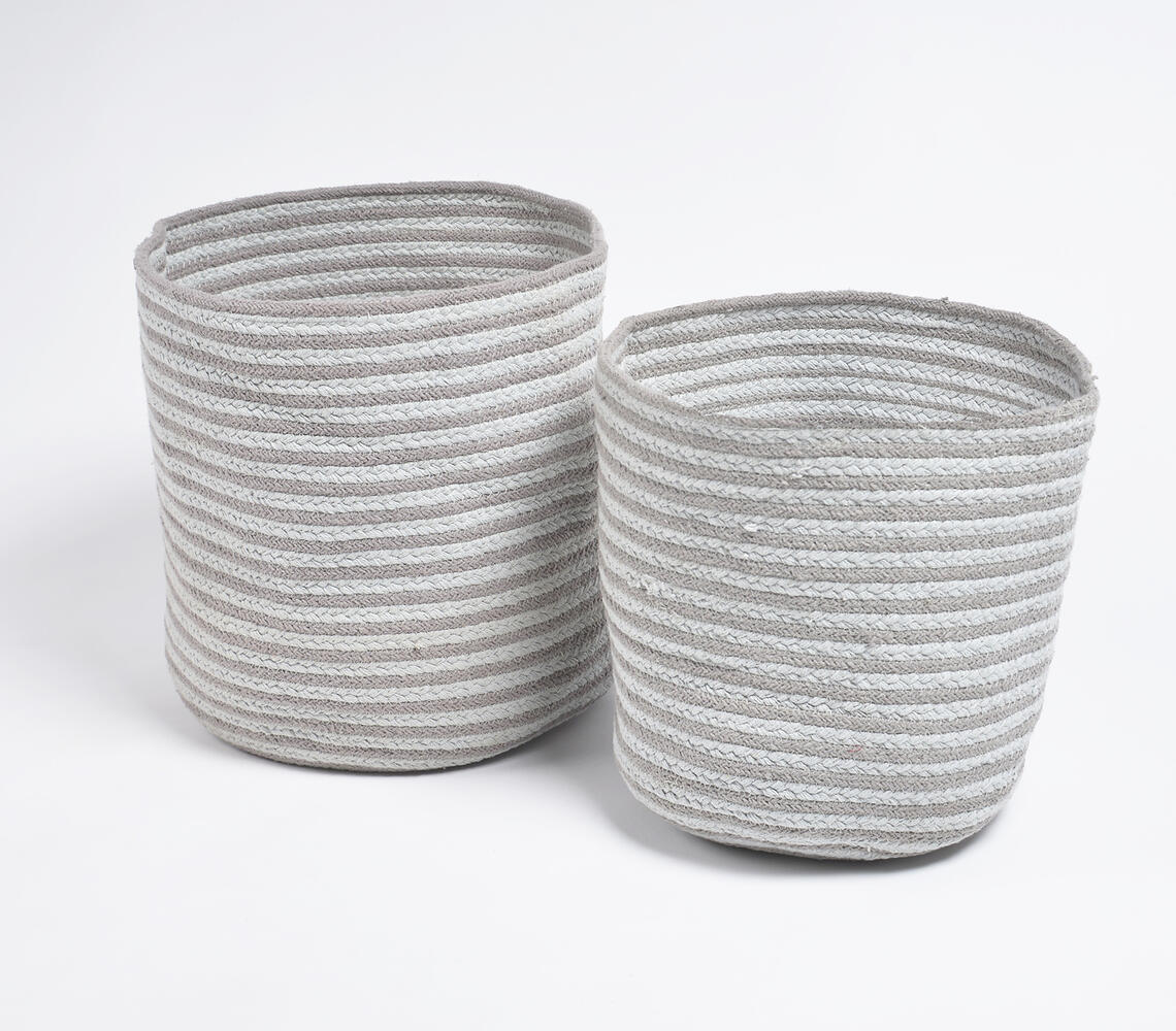 Greyscale Braided Cotton Baskets (Set of 2) - Grey - VAQL101012104504