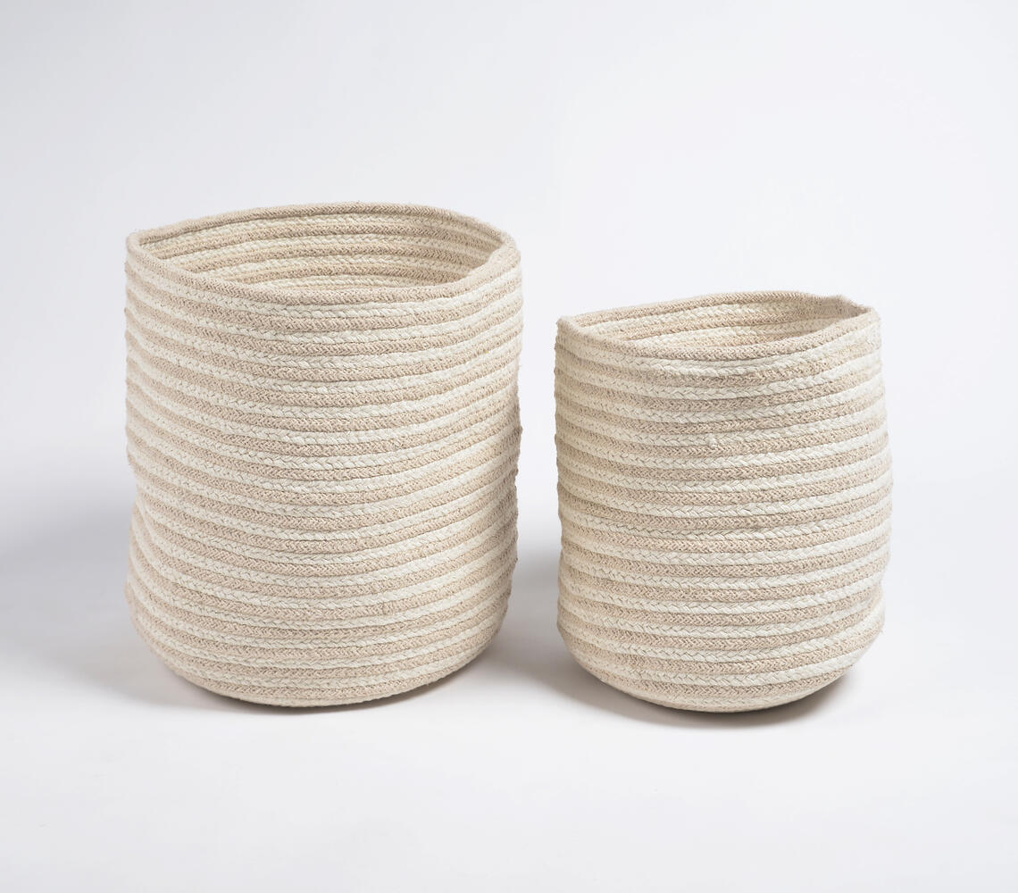 Monotone Braided Cotton Baskets (Set of 2) - Beige - VAQL101012104505