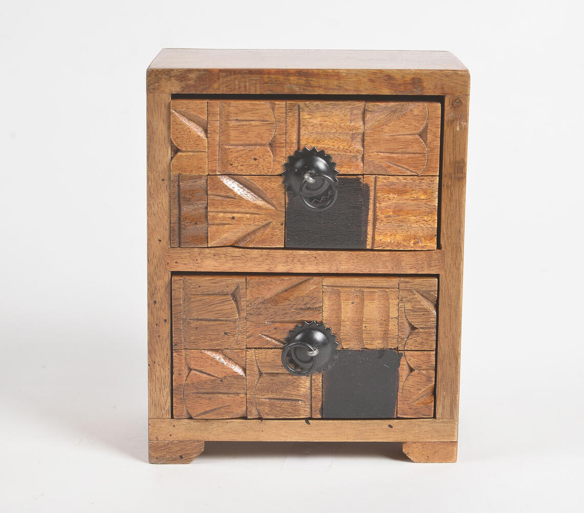 Earthy Wooden Mini Chest of 2 Drawers - Brown - VAQL101012105127