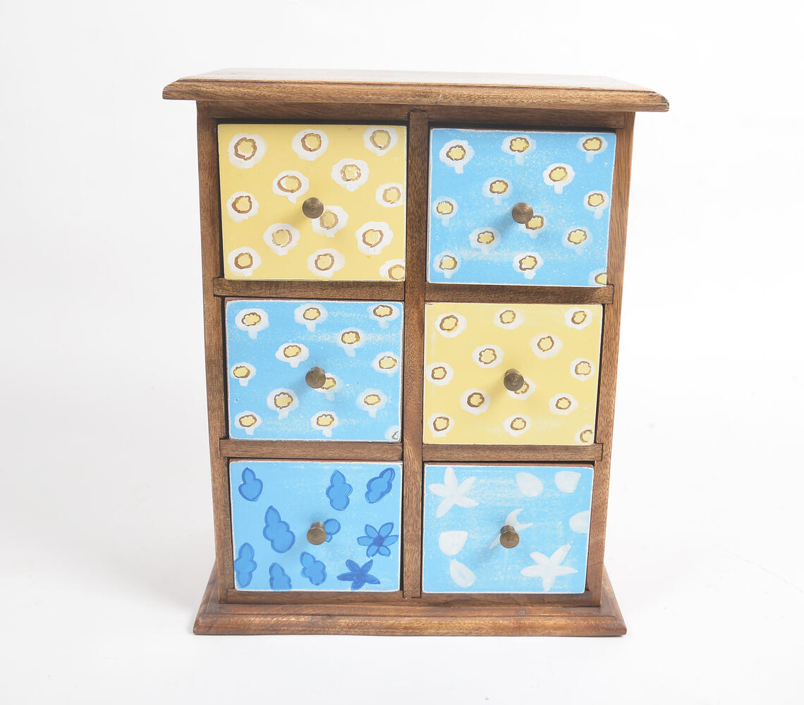Hand Cut & Painted Mini Chest Of 6 Drawers - Multicolor - VAQL101012105130