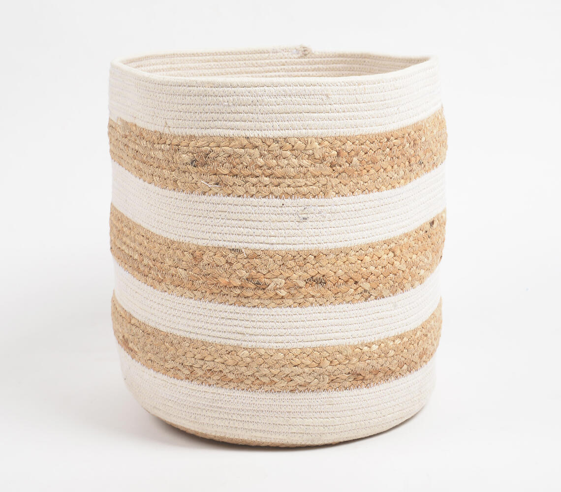 Hand Braided Jute & Cotton Monochrome Basket - Off-White - VAQL101012109660