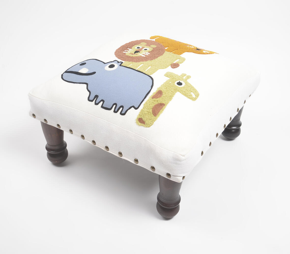 Jungle Animals Embroidered & Upholstered Stool - Multicolor - VAQL101012116372