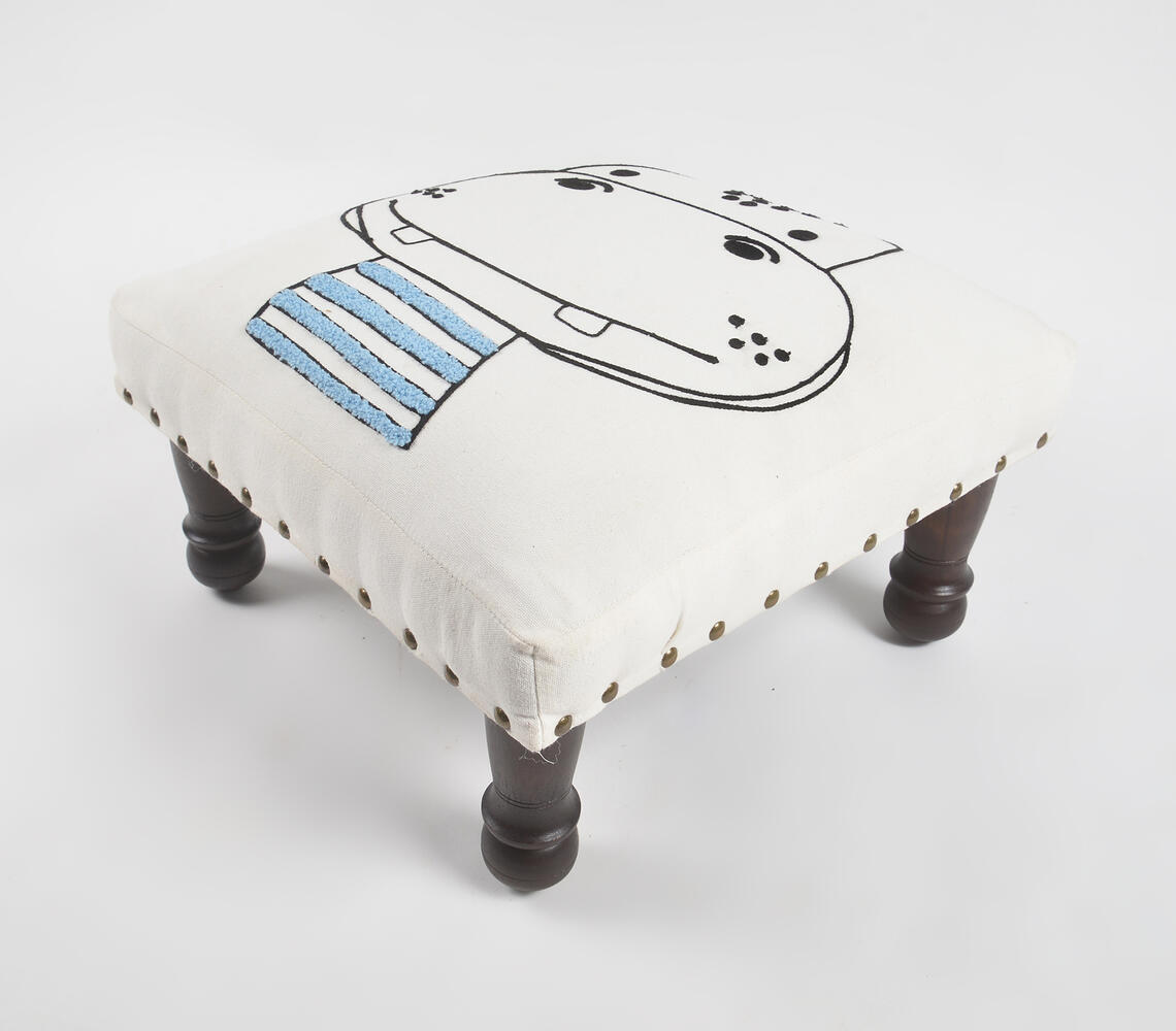 Baby Hippo Embroidery Upholstered Stool - Multicolor - VAQL101012116374