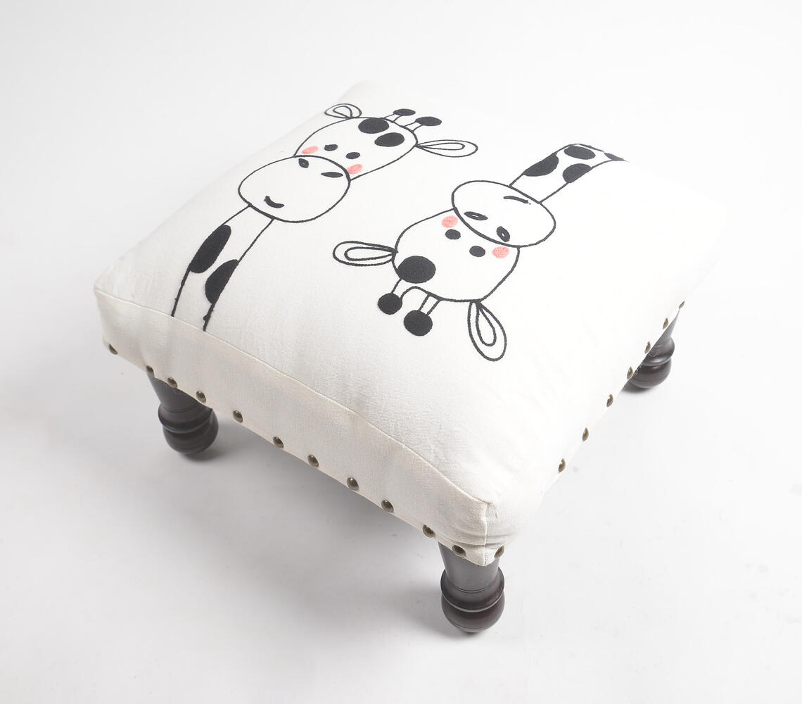 Embroidered & Upholstered Baby Giraffes Stool - Multicolor - VAQL101012116377