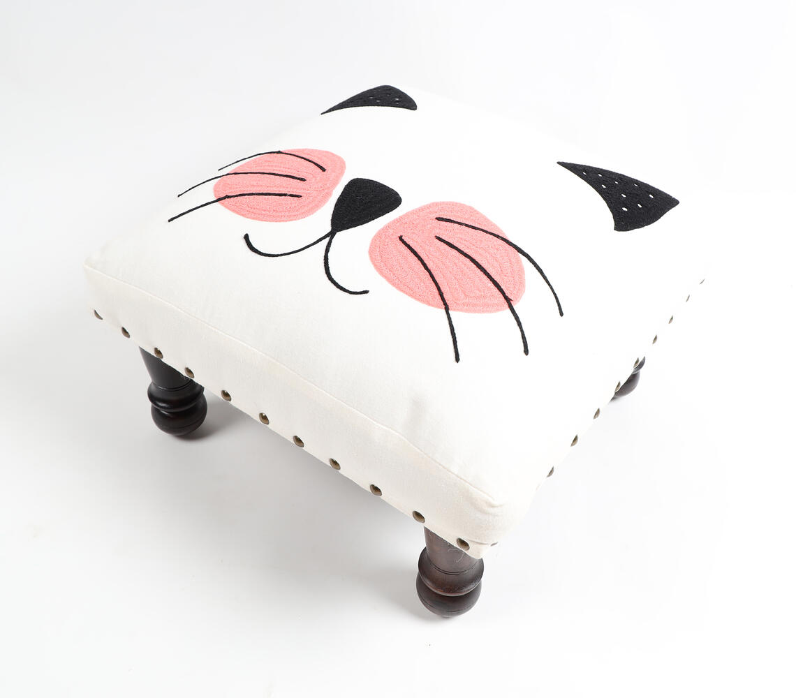 Cat Embroidered & Upholstered Stool - Multicolor - VAQL101012116380