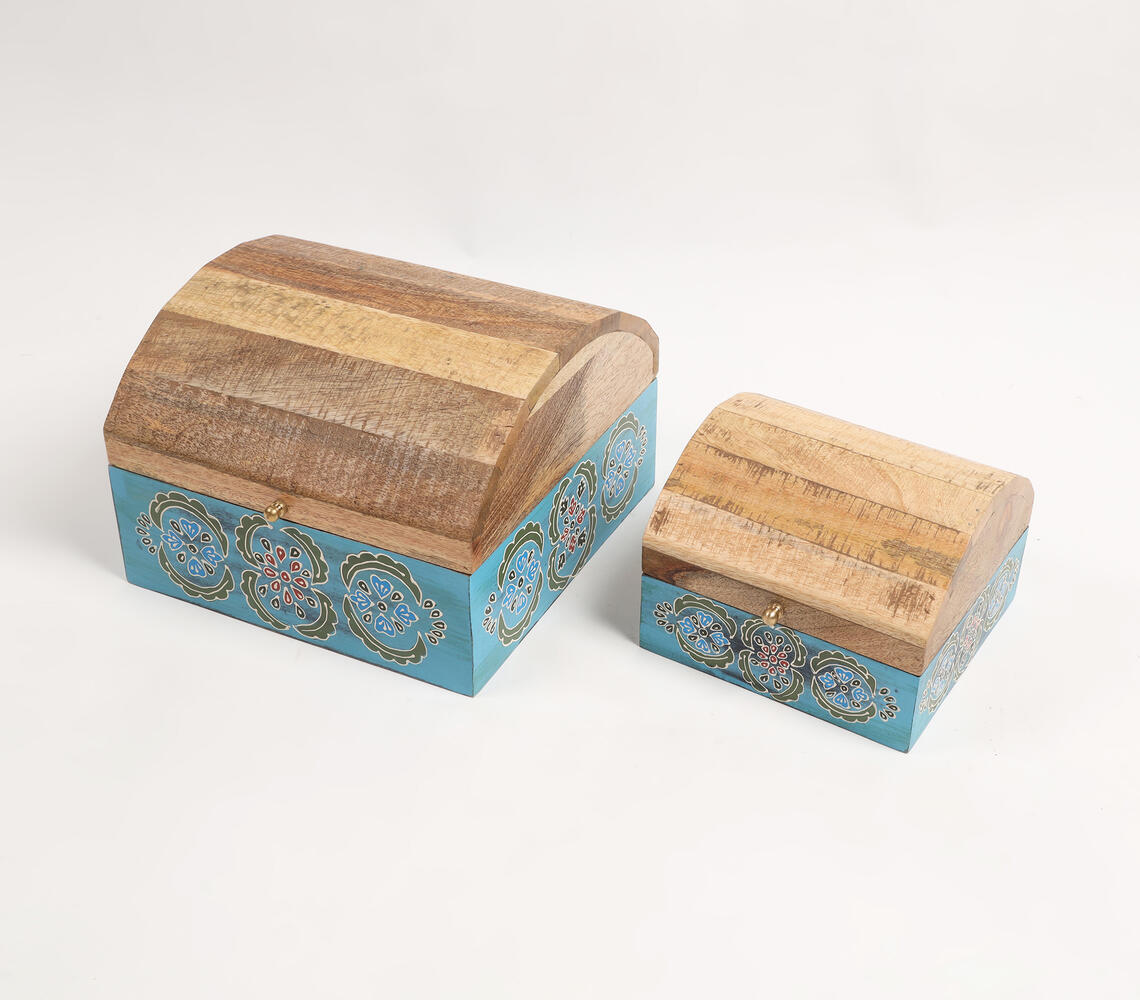 Hand Painted Mango Wood Tribal Floral Storage Boxes (Set of 2) - Multicolor - VAQL101012126883