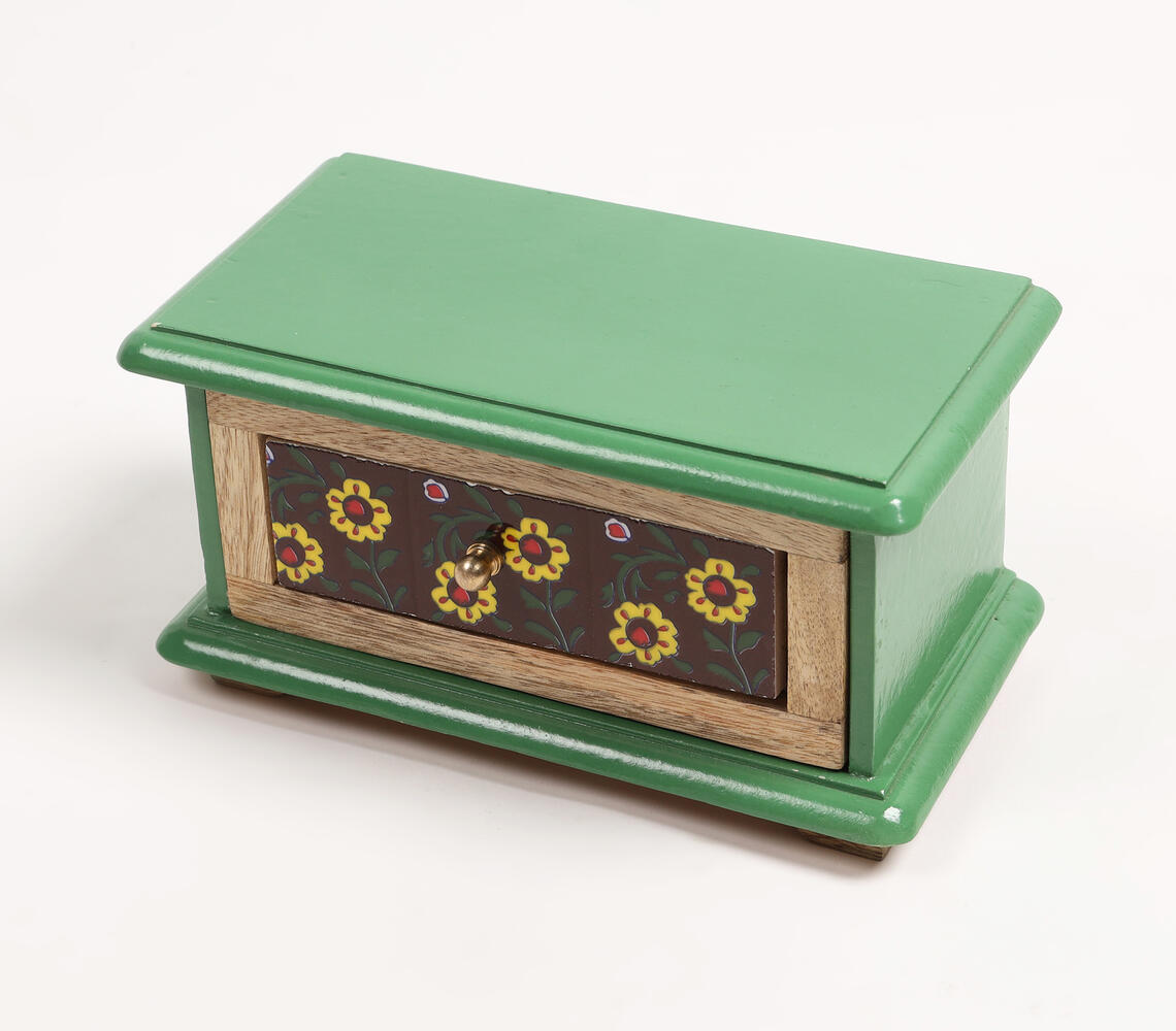 Hand Painted Mango Wood Floral Mini Drawer - Multicolor - VAQL101012126884