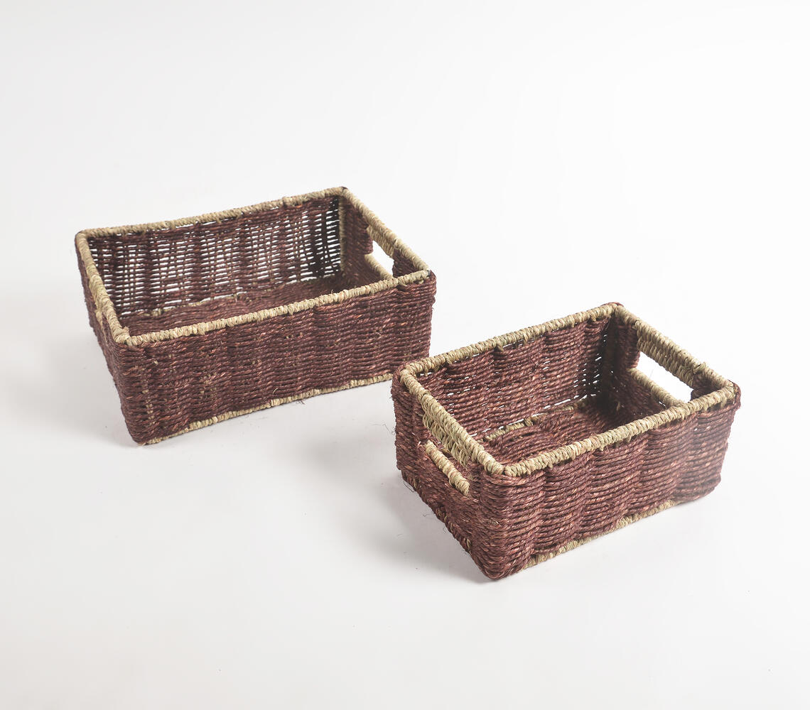 Earthy Sabai Grass Handwoven Towel Baskets (Set of 2) - Brown - VAQL101012128535