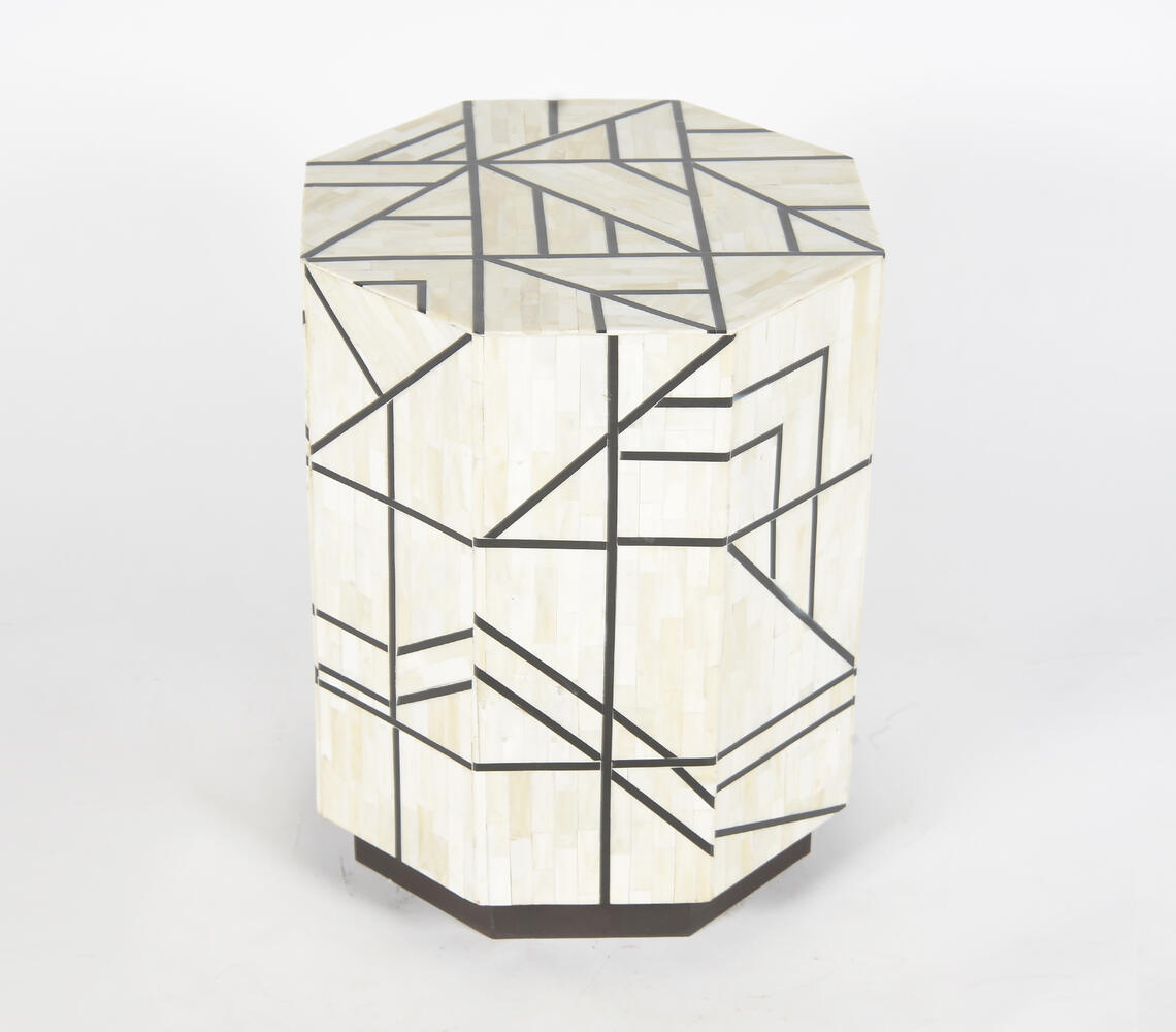 Abstract Octagon Recycled Bone & MDF Stool - White - VAQL101012139996
