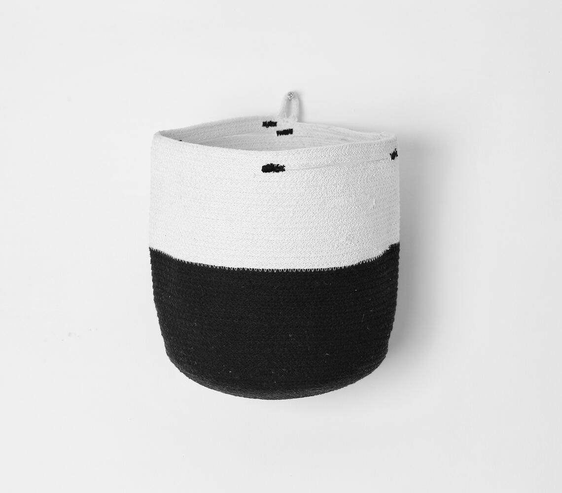 Monochrome Cotton Basket with Handles - Black - VAQL10101265202