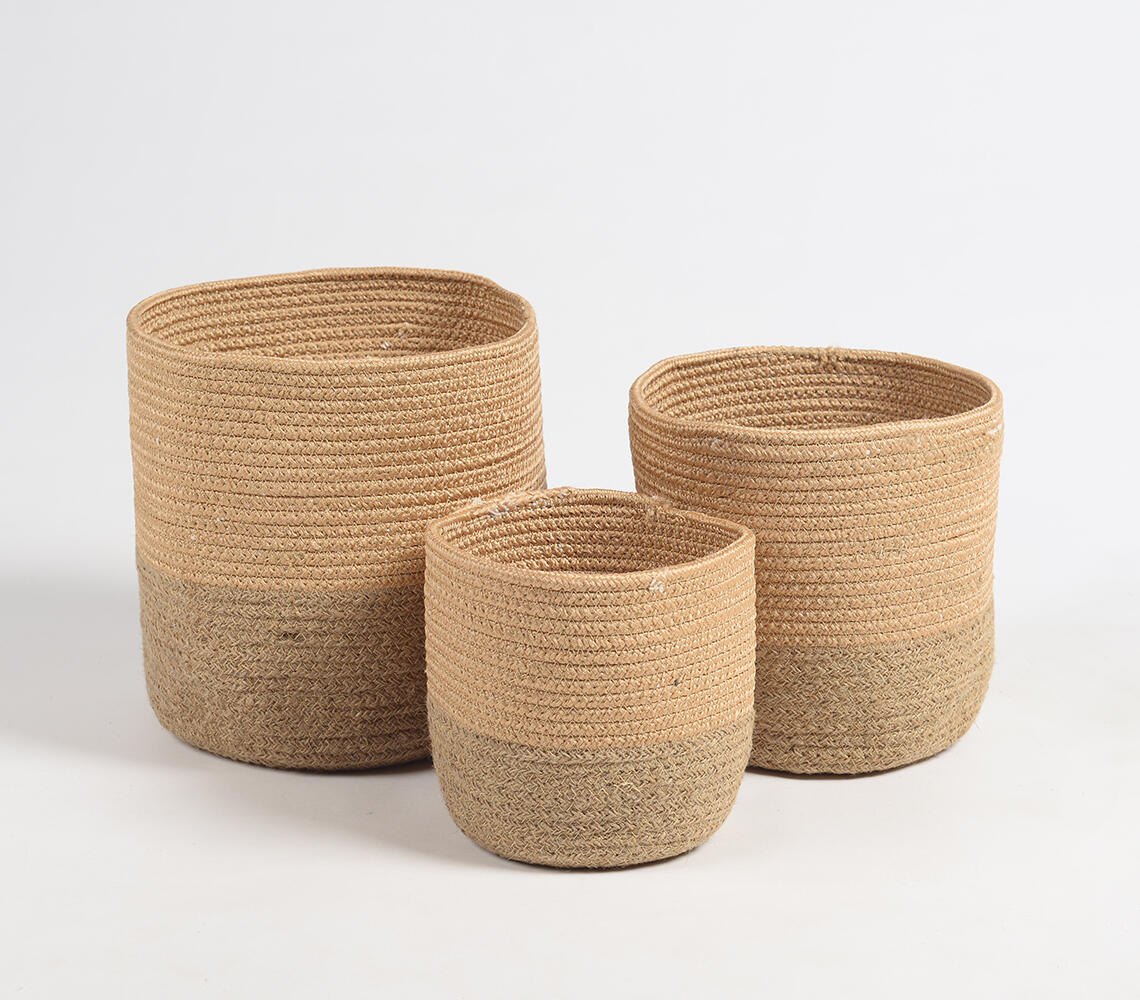 Handloom Jute Baskets (Set of 3) - Natural - VAQL10101276466