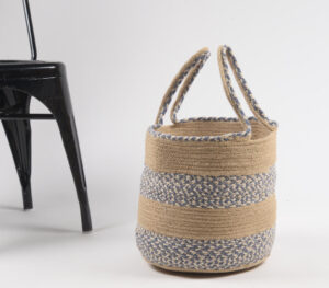 Hand Braided Jute & Cotton Basket - Beige - VAQL10101276467