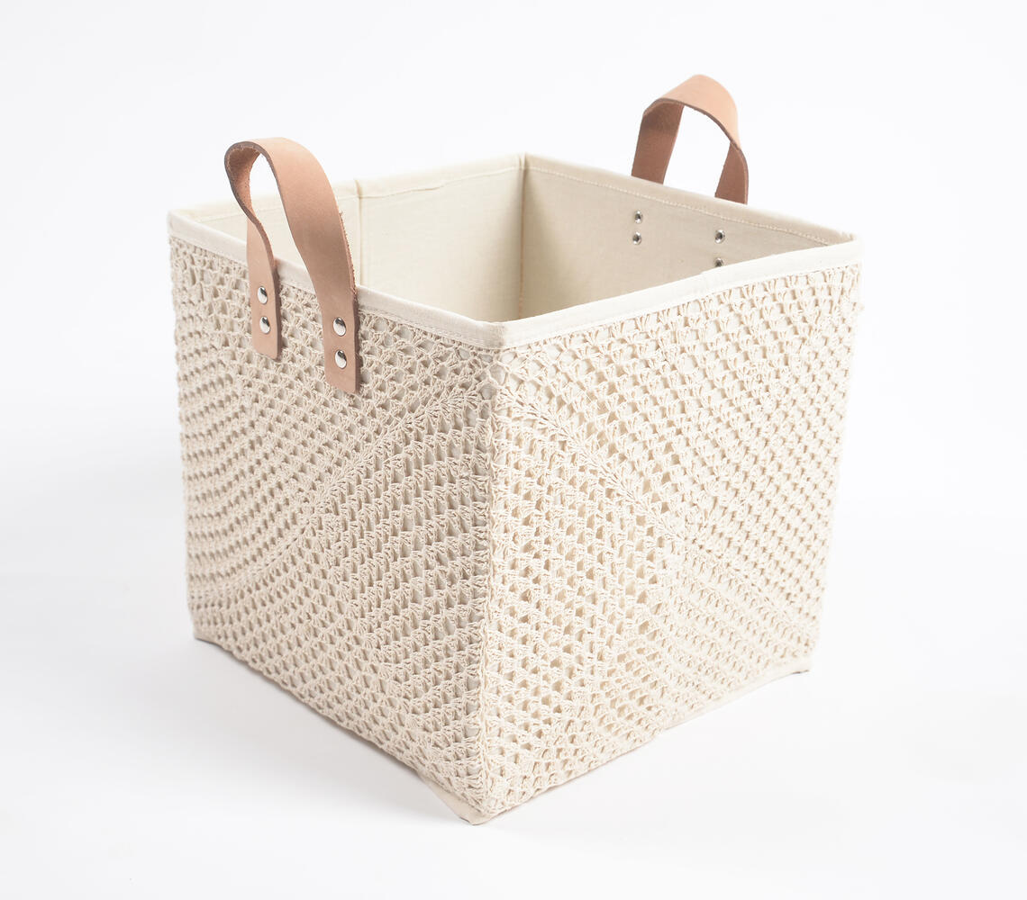 Crochet Neutral Cotton Foldable Storage Hamper - Natural - VAQL10101280389