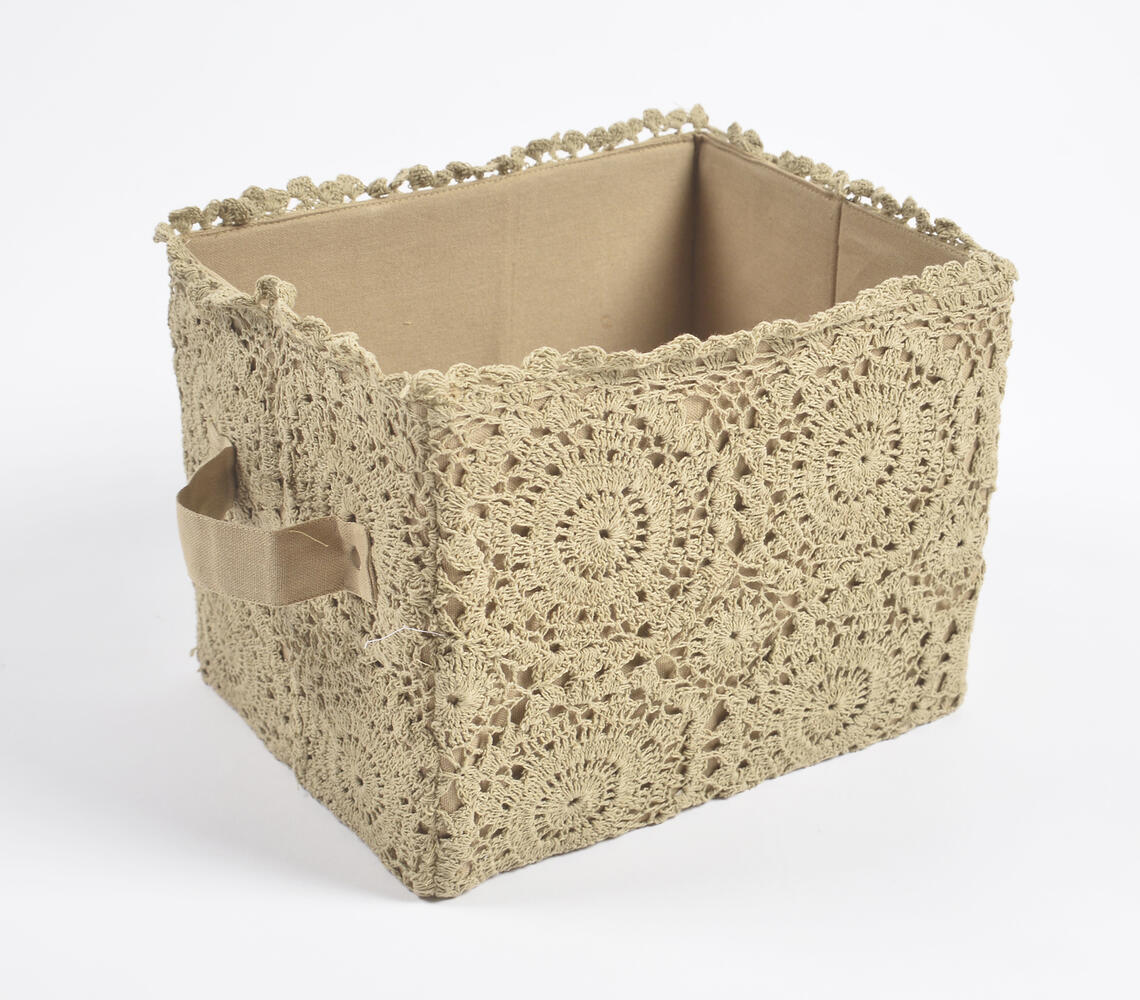 Crochet Khaki Cotton Foldable Storage Hamper - Brown - VAQL10101280393