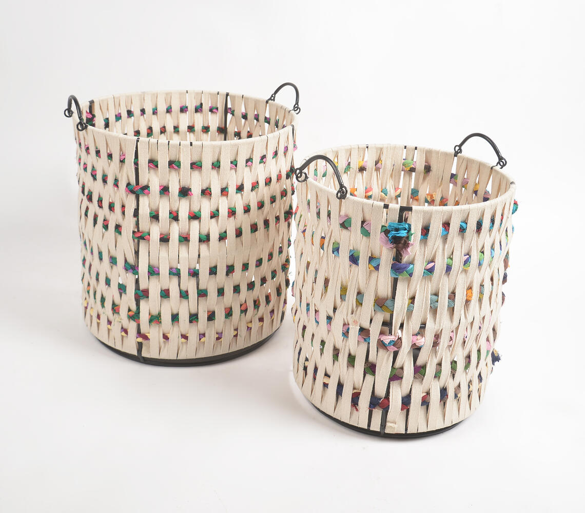 Multicolor Woven Cotton Baskets (Set of 2) - Multicolor - VAQL10101290455