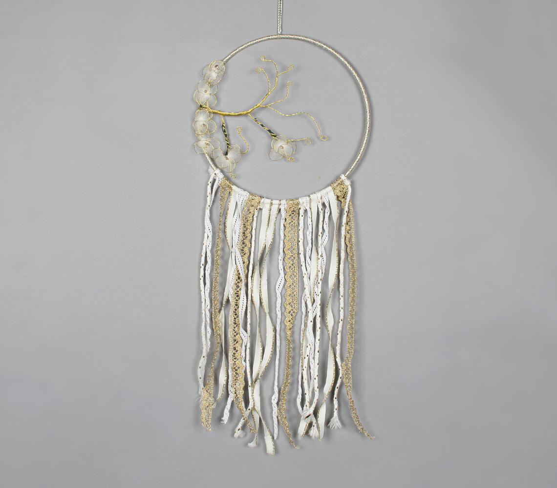 Floral Branch Dreamcatcher with Golden & White Lace-Extensions - Natural - VAQL101013101831