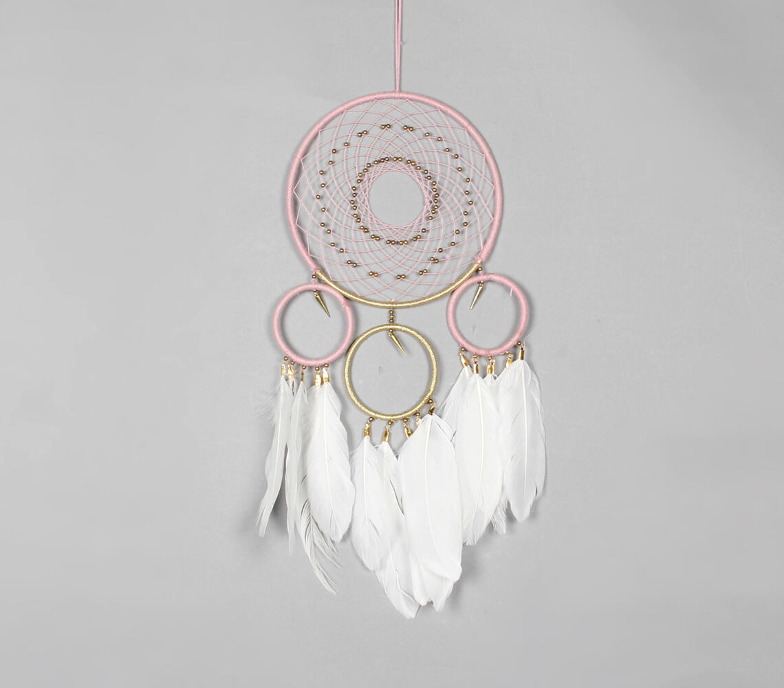 Classic Beaded & Faux Feathers Coral Dreamcatcher - Orange - VAQL101013101868