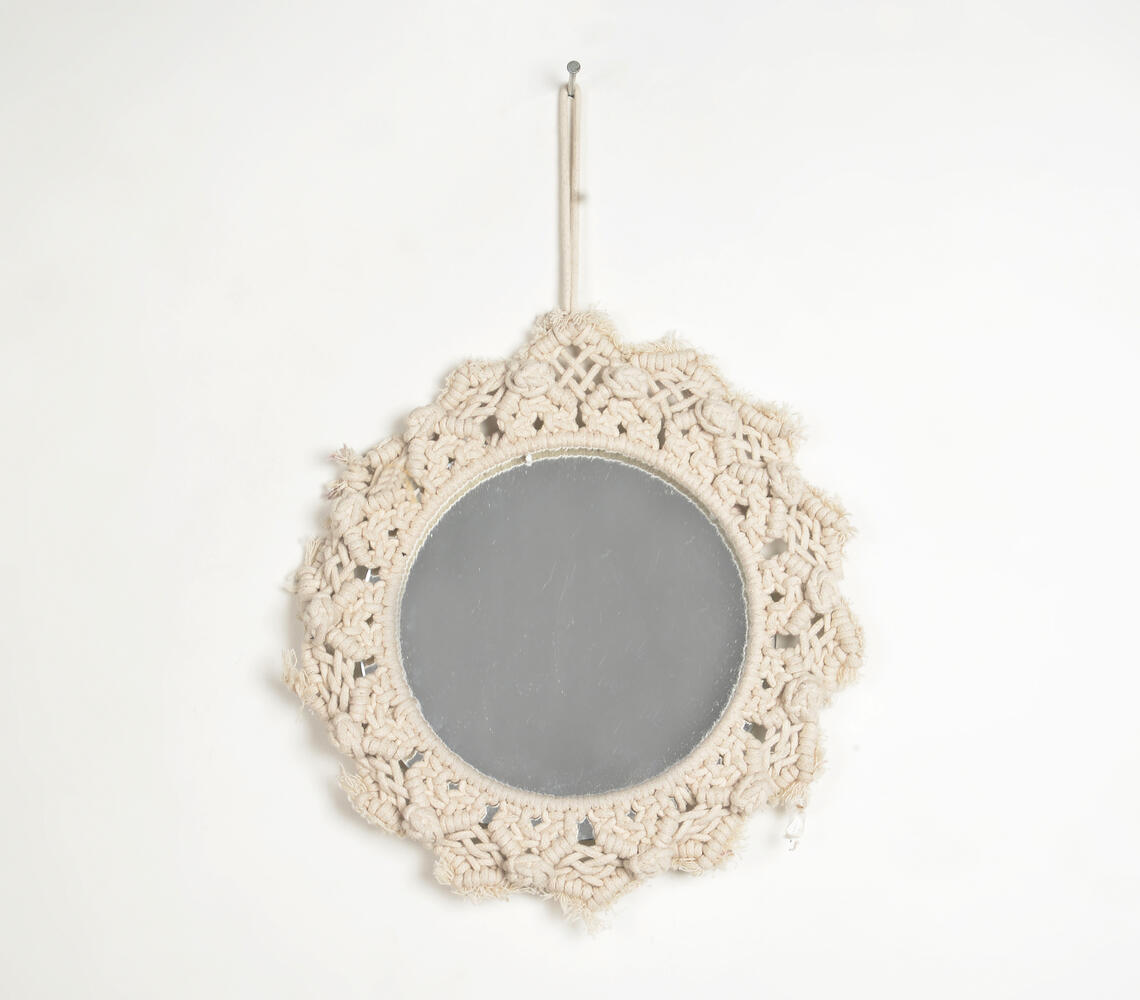 Floral Cotton Cords Hanging Mirror - Natural - VAQL101013101920