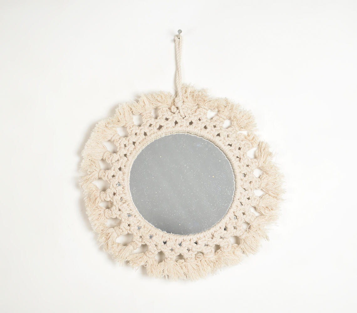 Knots & Fringes Cotton Cord Hanging Mirror - Natural - VAQL101013101925