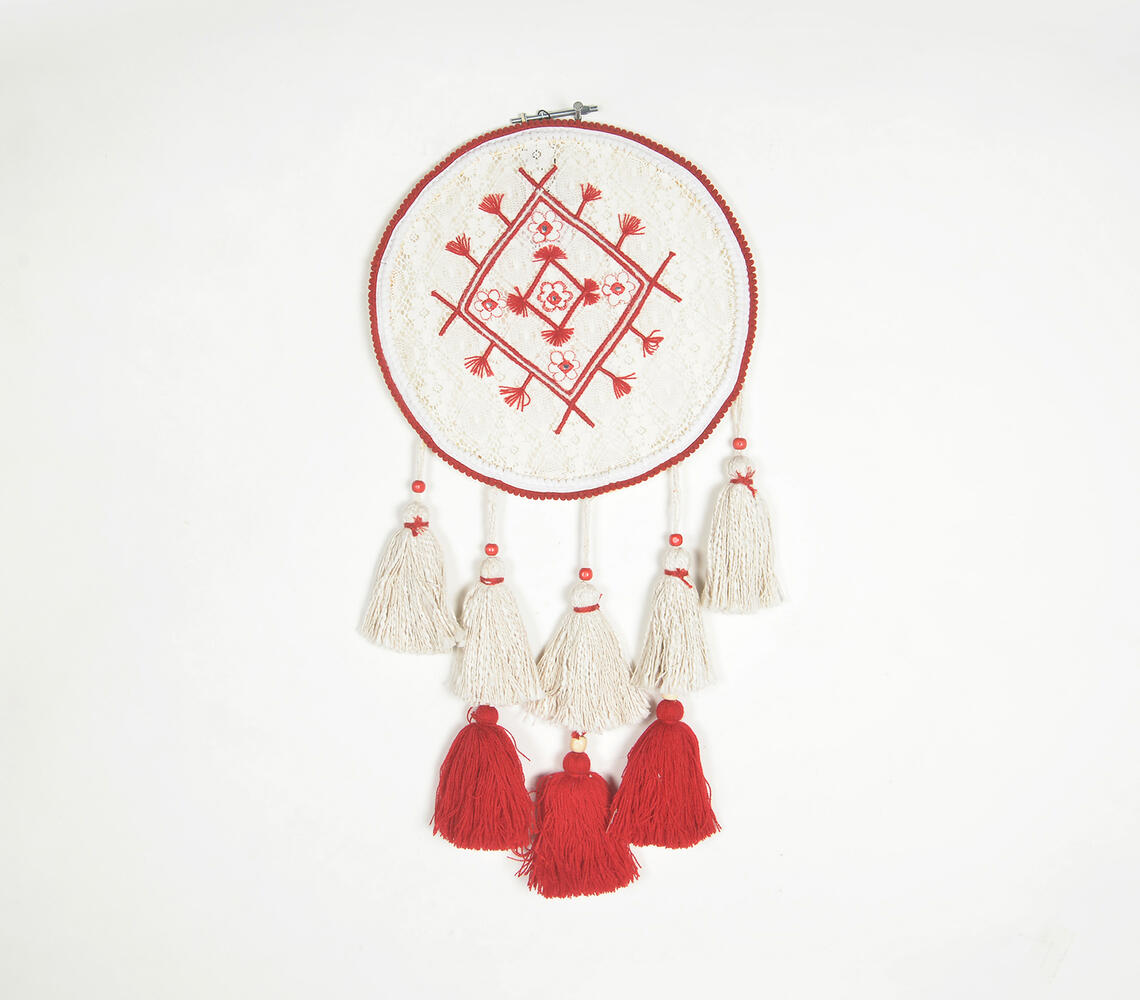 Embroidered Lace dreamcatcher with Tassels - Multicolor - VAQL101013102197