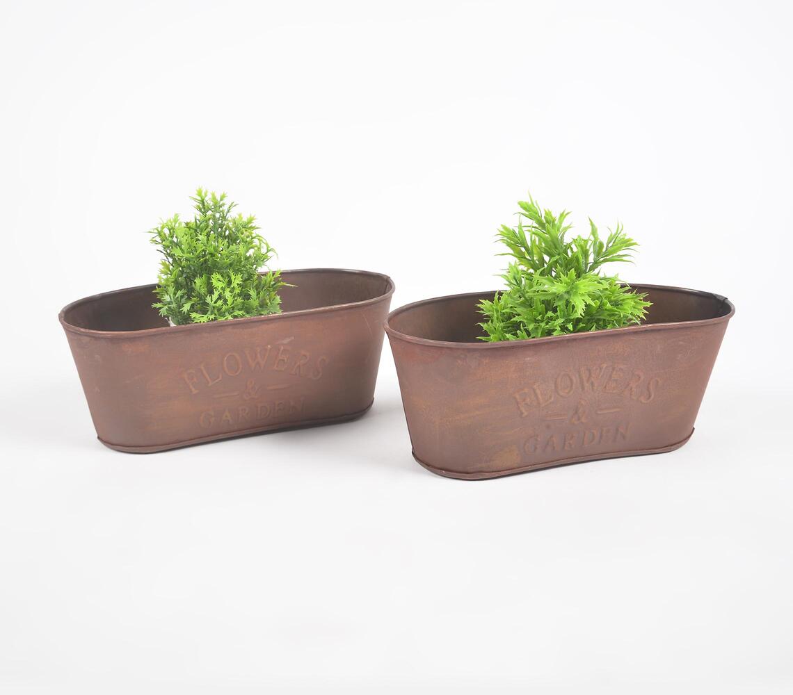 Rustic Iron Oblong Planters (set of 2) - Natural - VAQL101013105477