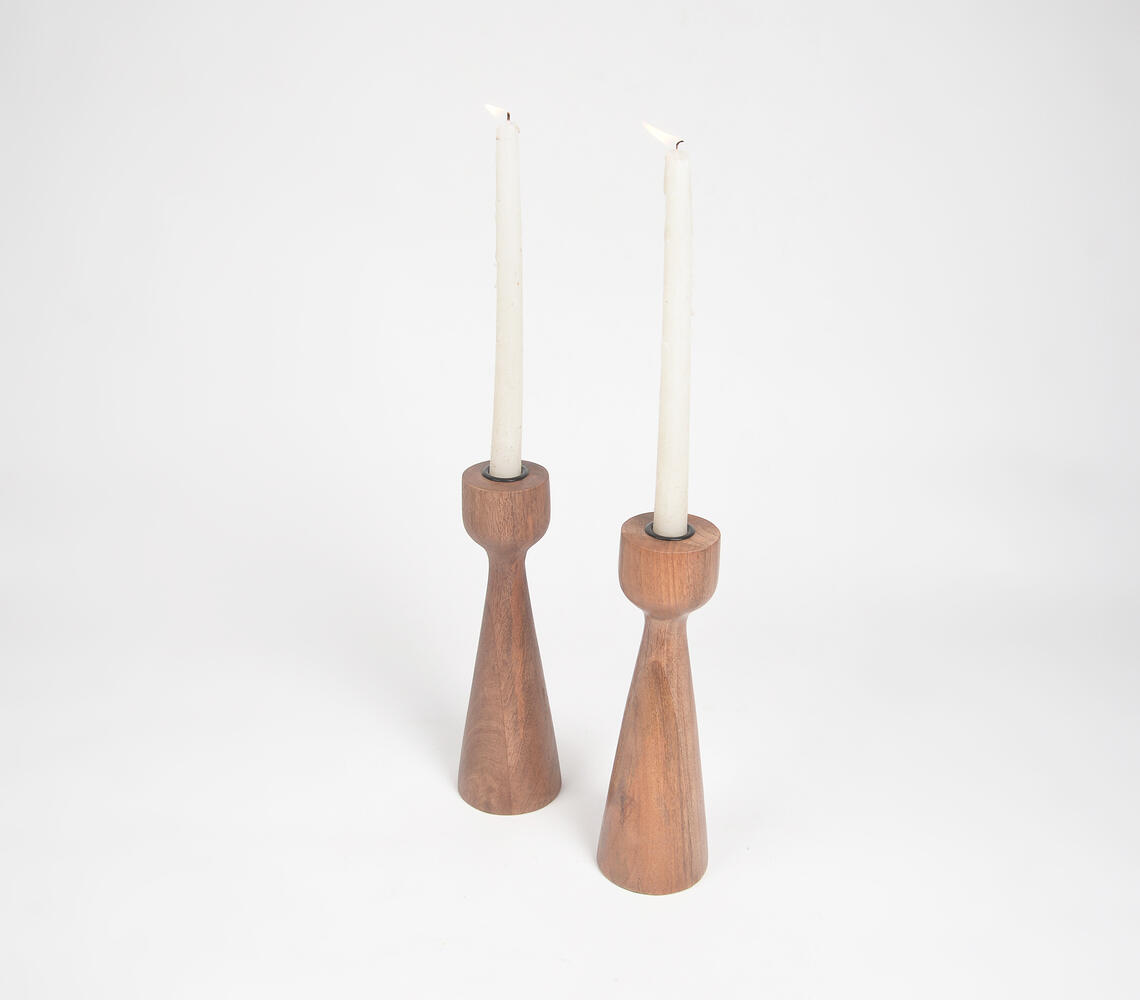 Handmade Mango Wood Candle Stand (Set of 2) - Natural - VAQL101013105626