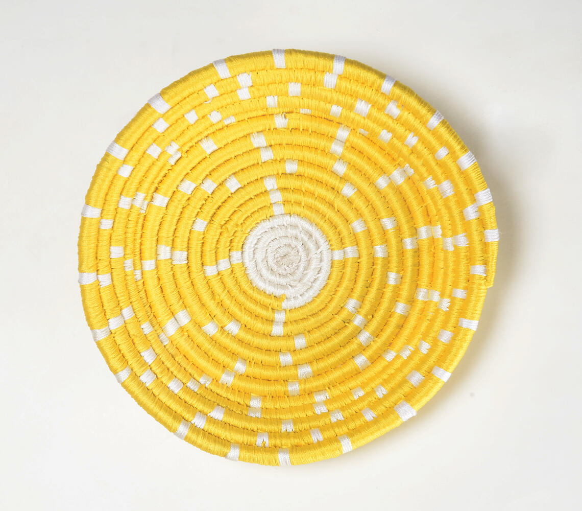 Handwoven Sunshine Yellow Round Wall Plate - Yellow - VAQL101013109259