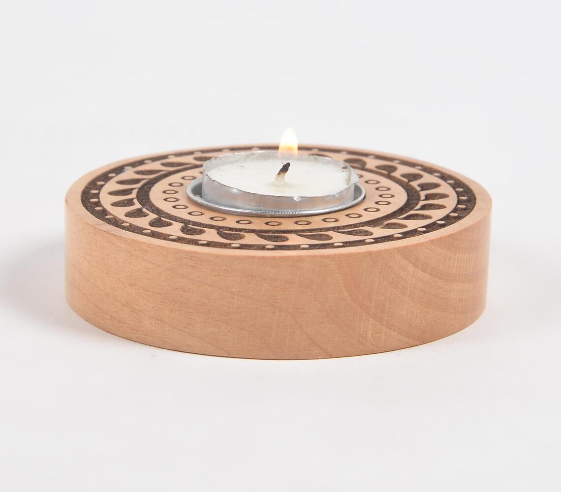 Hand Carved Wooden Mandala Tea light Holder - Multicolor - VAQL101013110041