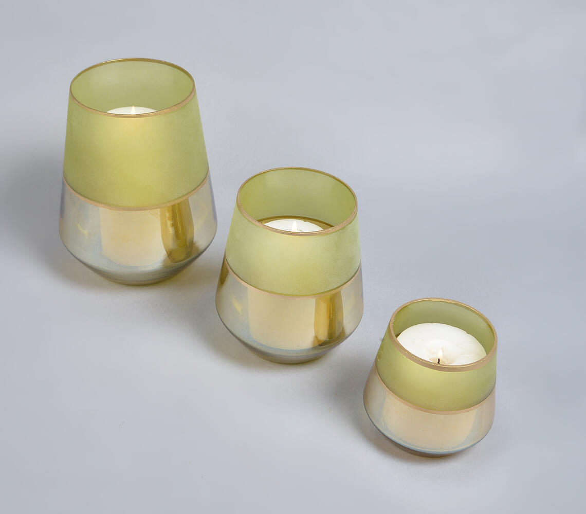 Frosted Gold-Toned Classy Glass Votives (Set of 3) - Natural - VAQL101013110219