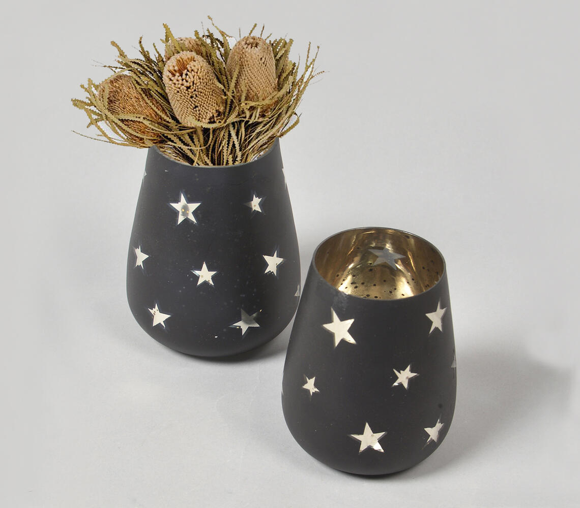 Starry Noir Glass Vases (Set of 2) - Black - VAQL101013110231