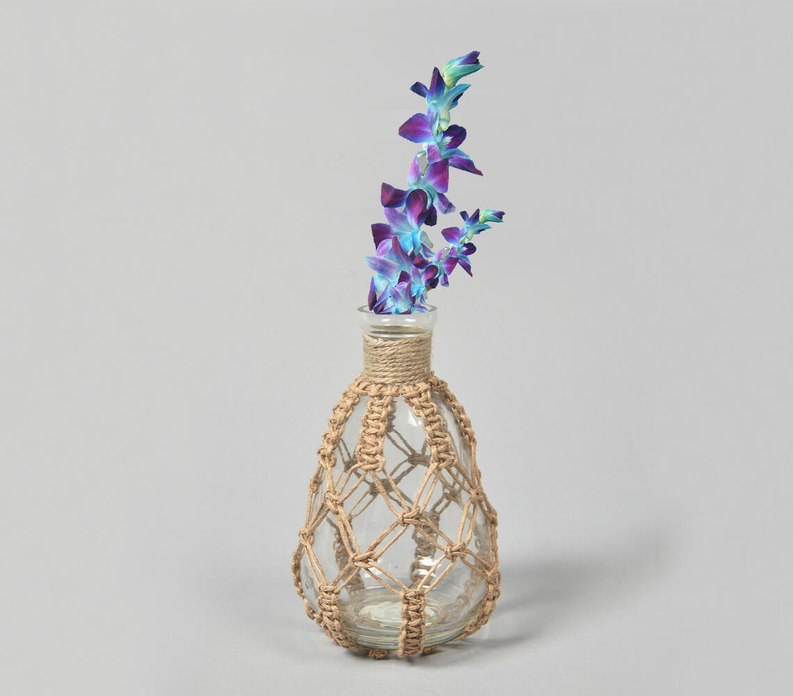 Hand Knotted Jute & Glass Vase - Natural - VAQL101013110237