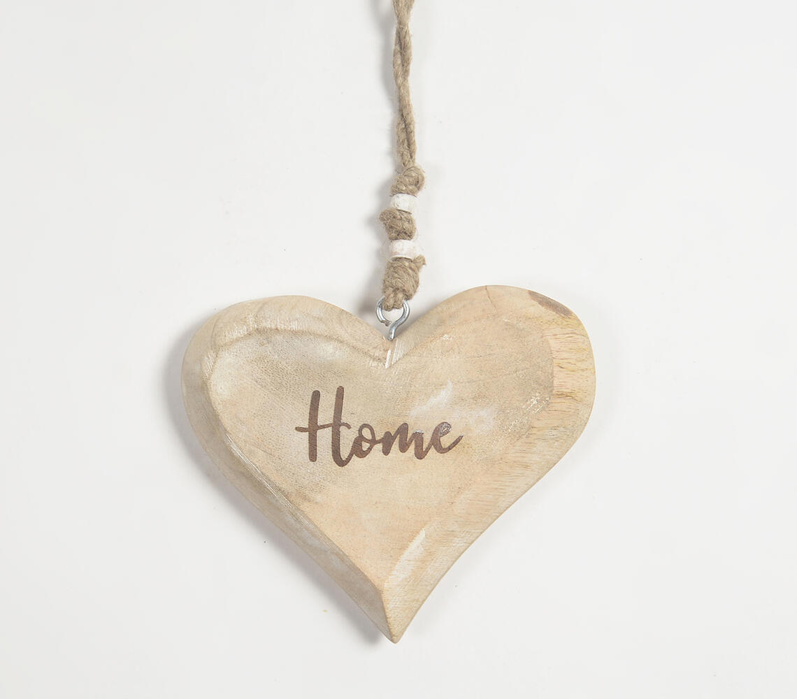 Engraved 'Home' Wooden Hanging Heart - White - VAQL101013110272