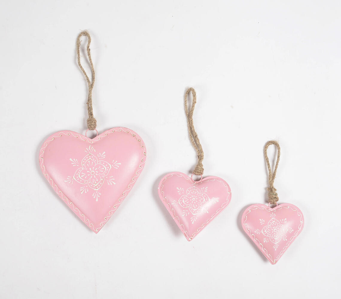 Deco Pastel Pink Hanging Hearts (Set of 3) - Pink - VAQL101013110286