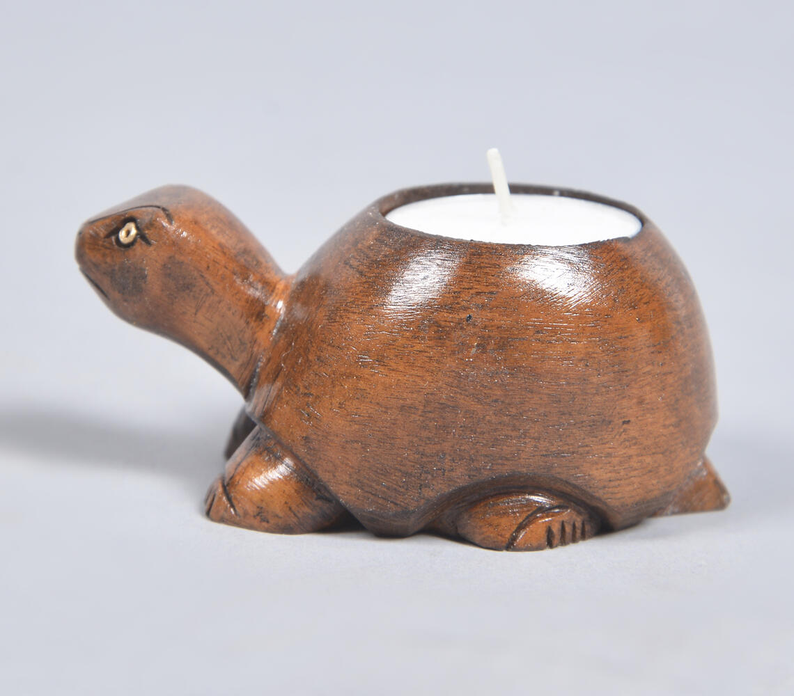 Hand carved Wooden Tortoise Tealight Holder - Natural - VAQL101013110378