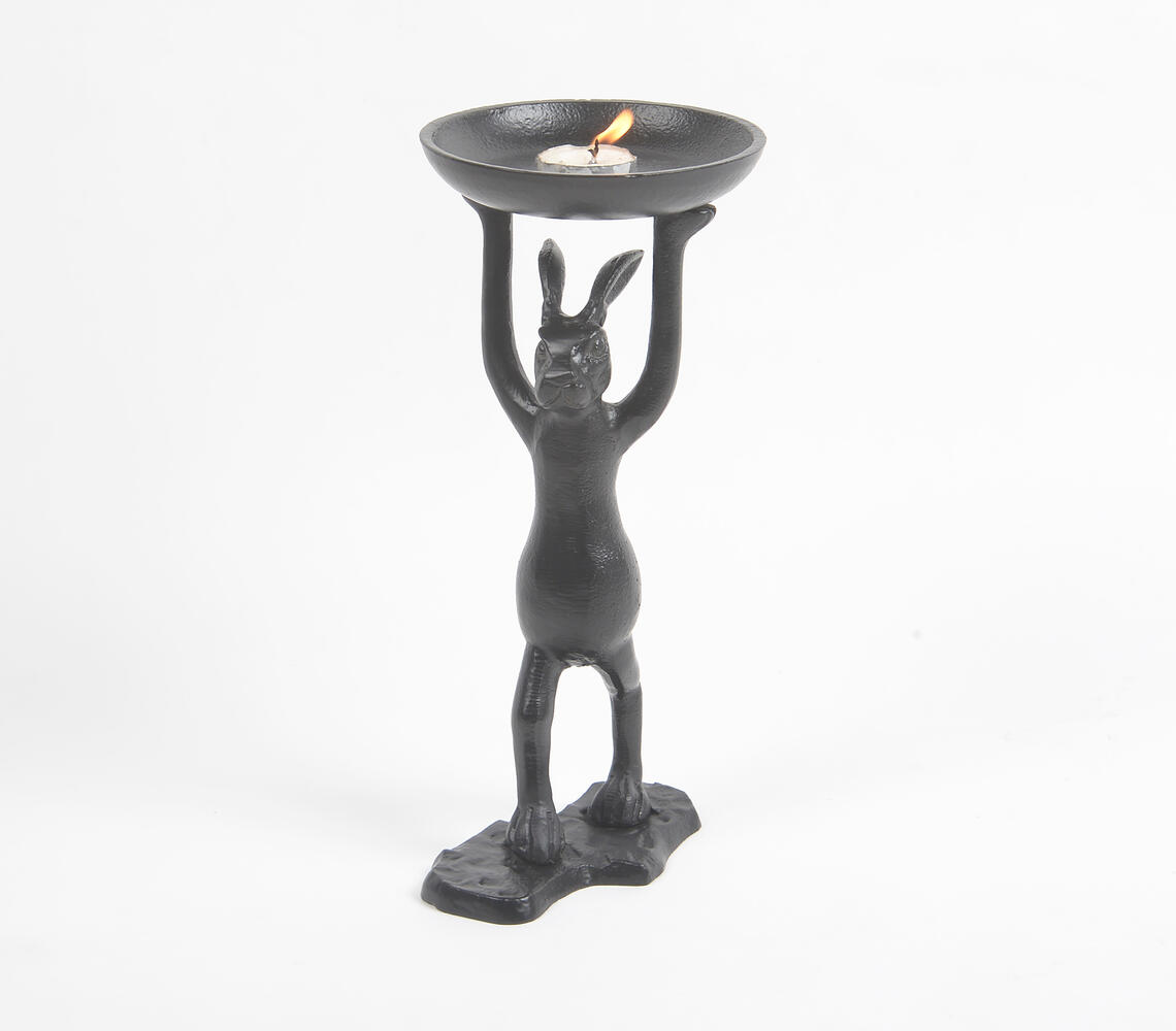 Cast Aluminium Rabbit Tea Light Stand - Black - VAQL101013111314
