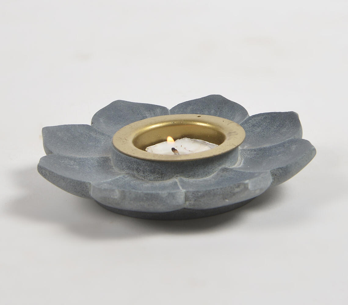 Statement Lotus Leaf Soapstone Tea Light Holder - Grey - VAQL101013114731