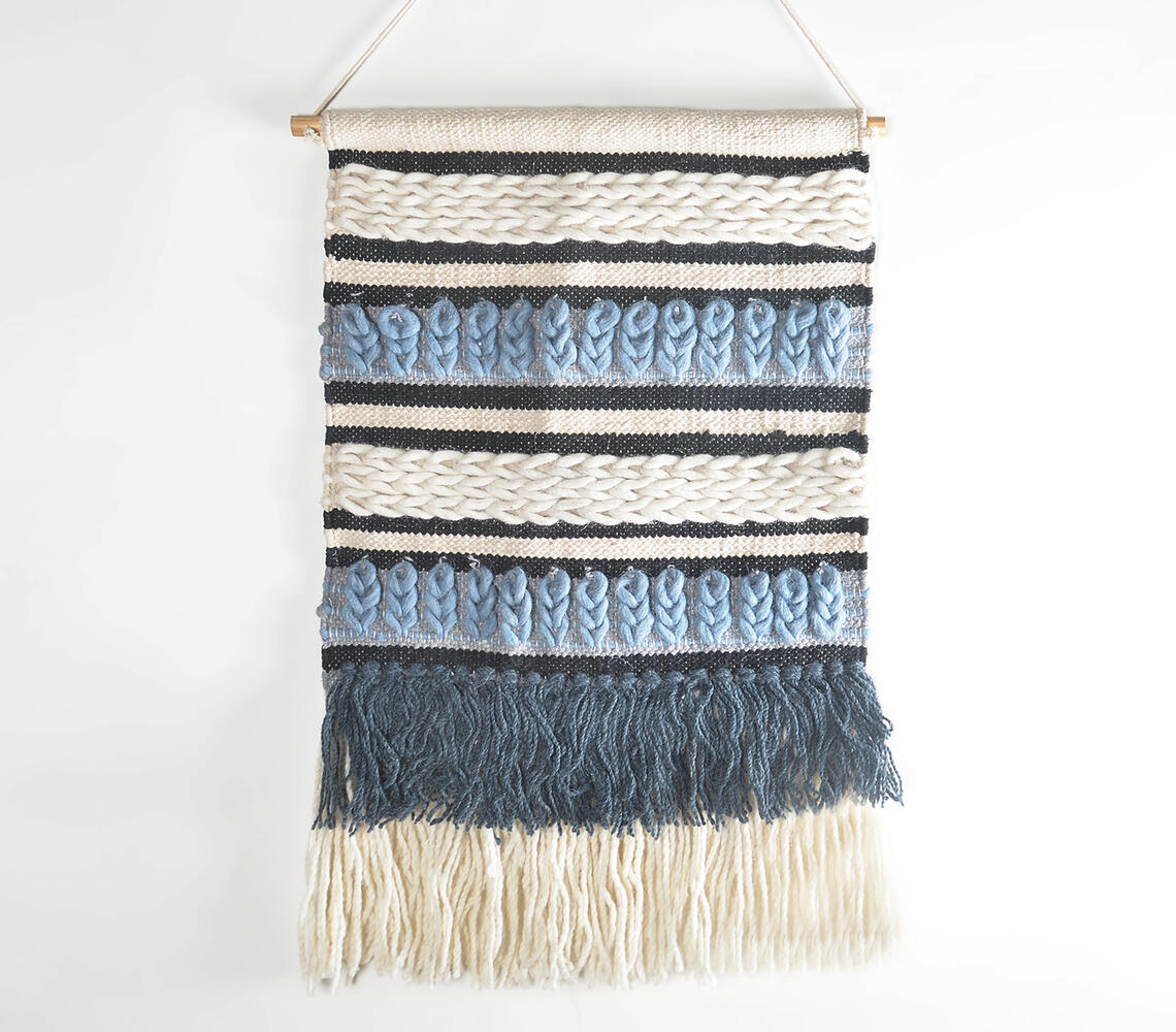 Fringed & Knit Handwoven Wool & Cotton Wall Hanging - Multicolor - VAQL101013115330