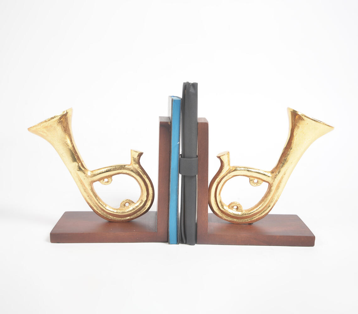 Saxophone Bookends with Wooden Base (Pair) - Multicolor - VAQL101013116360