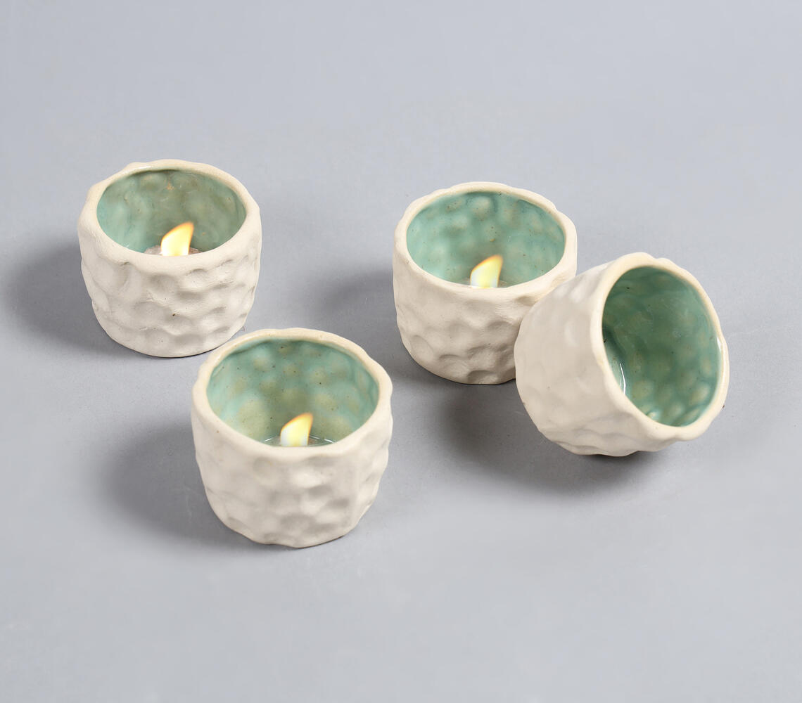 Contours in Mint Tealight Holders (Set of 4) - White - VAQL101013121521