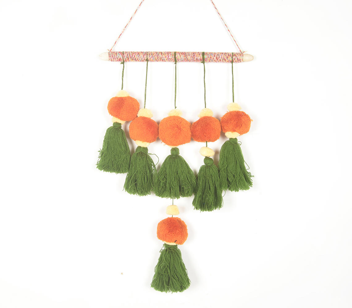Boho Layered Wall Hanging with Tassels & Pom-poms - Multicolor - VAQL101013123752