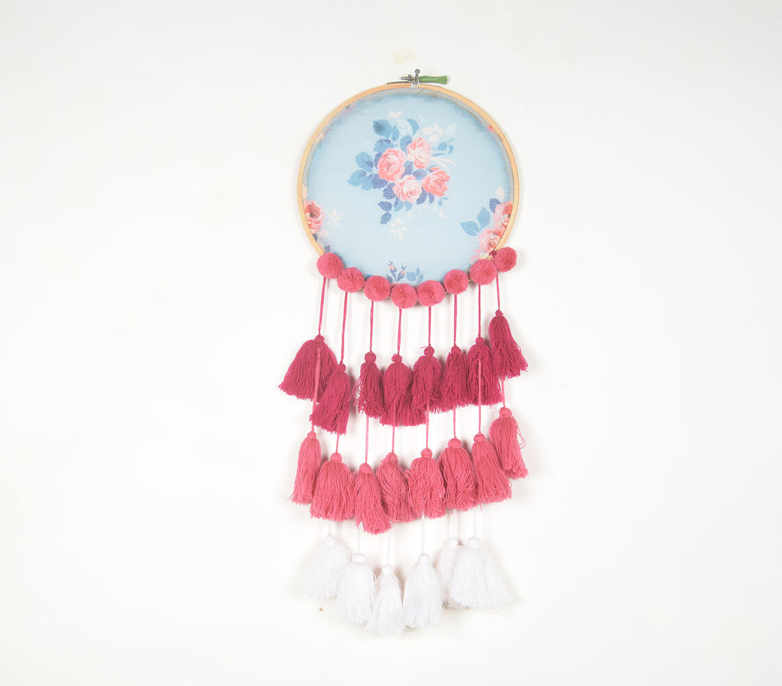 Embroidery Hoop Pastel Floral Tasseled Wall Hanging - Multicolor - VAQL101013123763