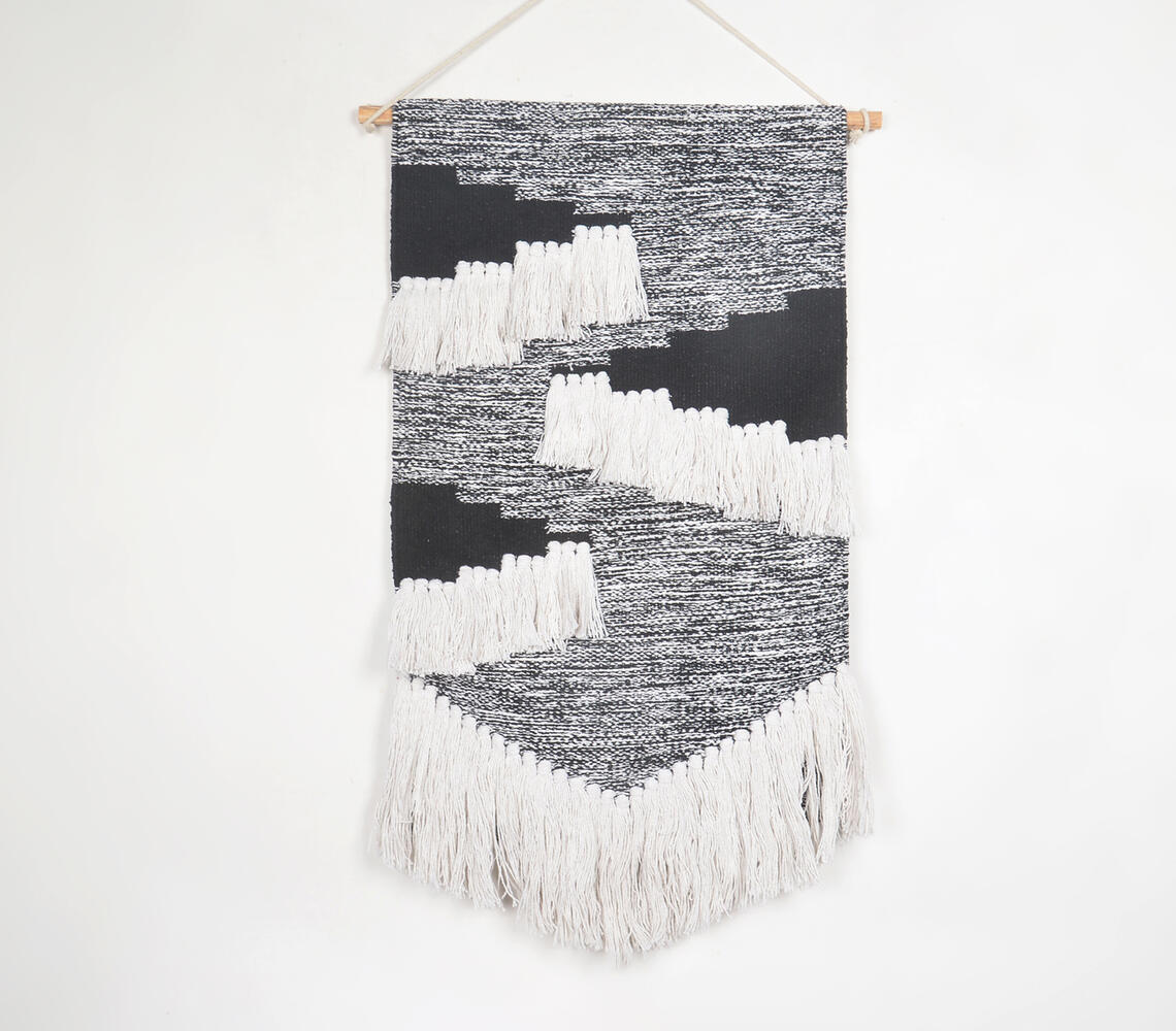 Abstract Tasseled Charcoal Cotton Wall Hanging - Multicolor - VAQL101013124678