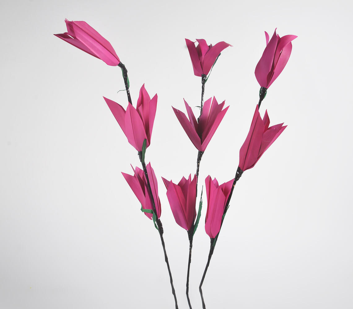 Handcrafted Eco-friendly Palm Leaves Flower Sticks (Set of 3) - Pink - VAQL101013128023