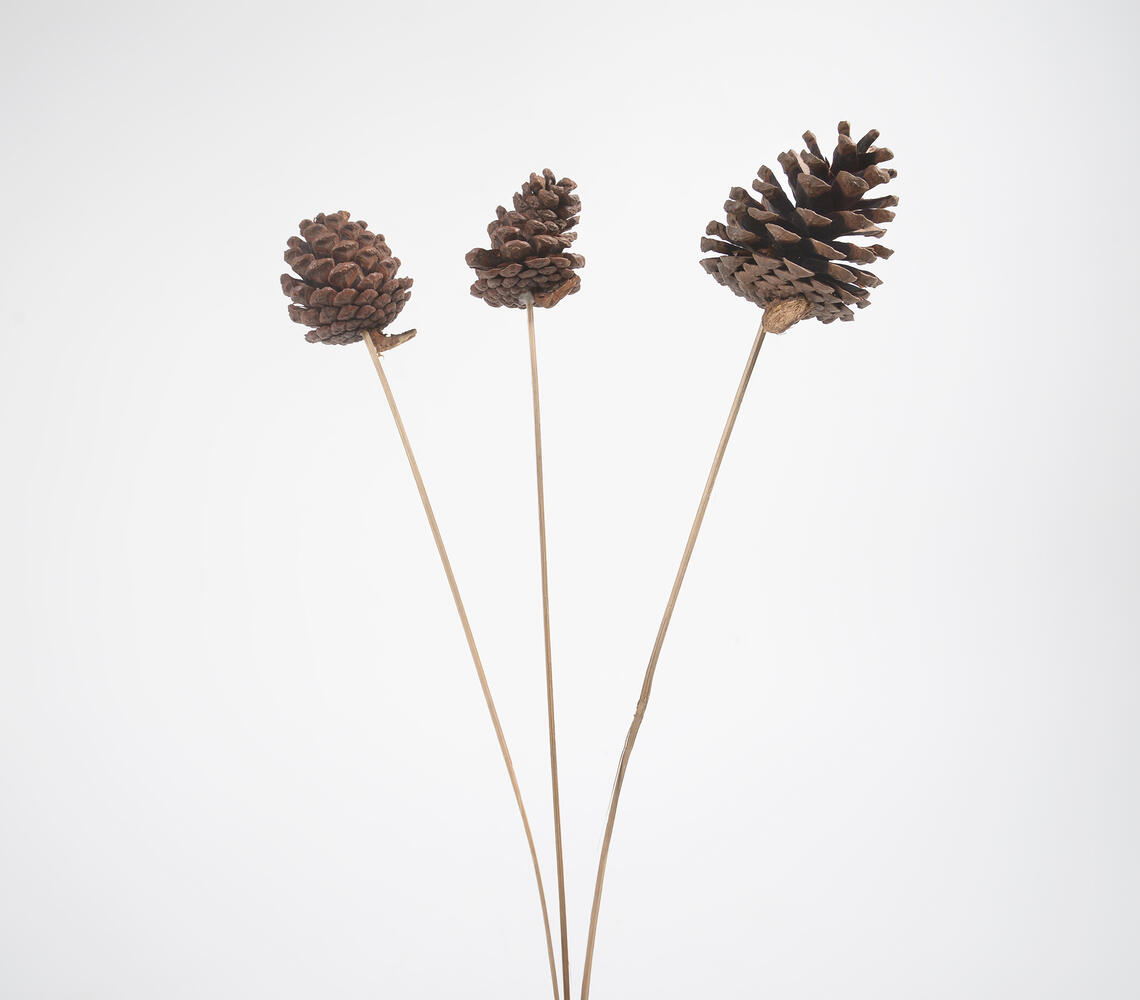 Handcrafted Pine Wood Flower Sticks (Set of 3) - Brown - VAQL101013128024