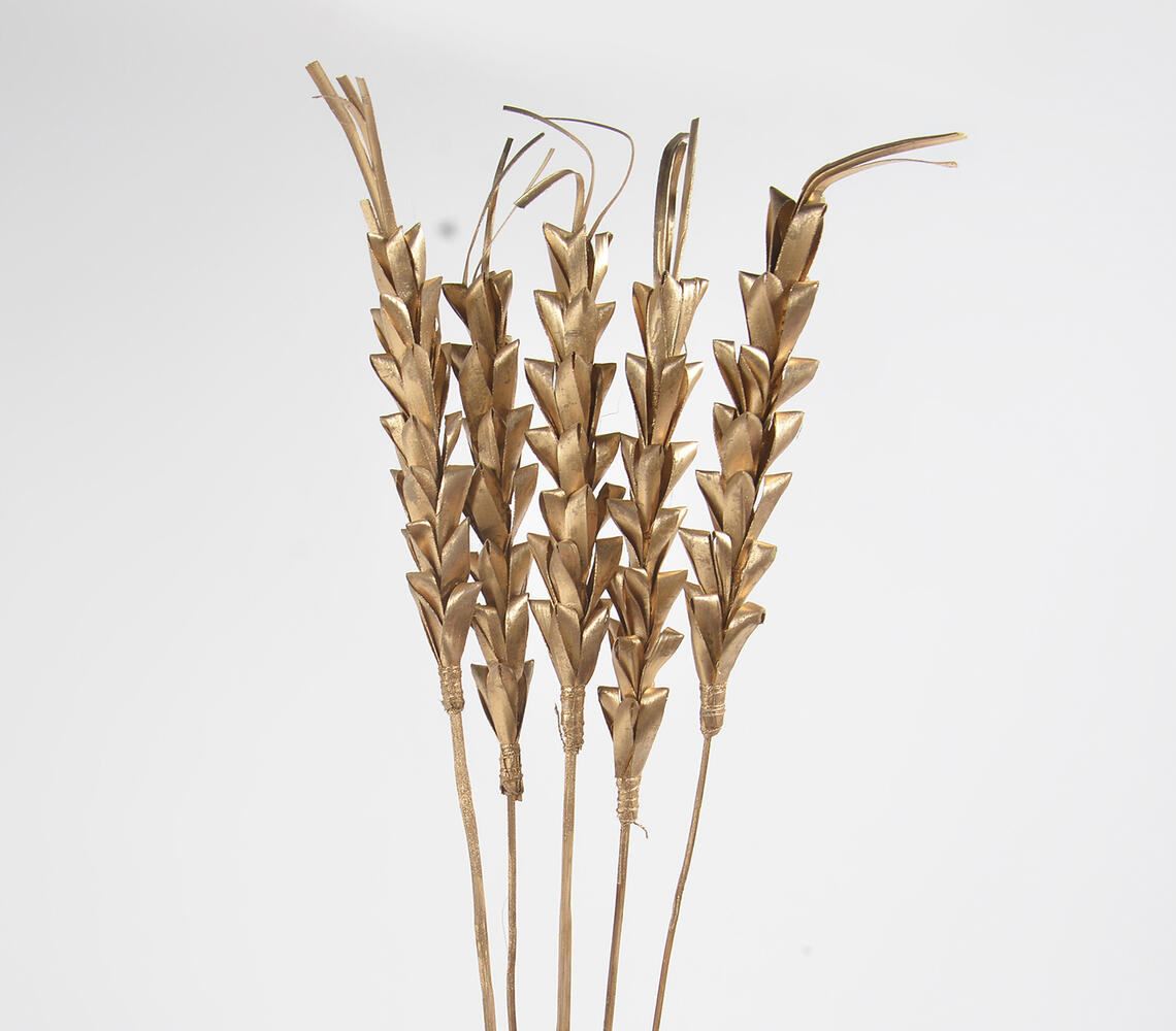 Eco-friendly Metallic Palm Leaf Flower Sticks (set of 5) - Brown - VAQL101013128027