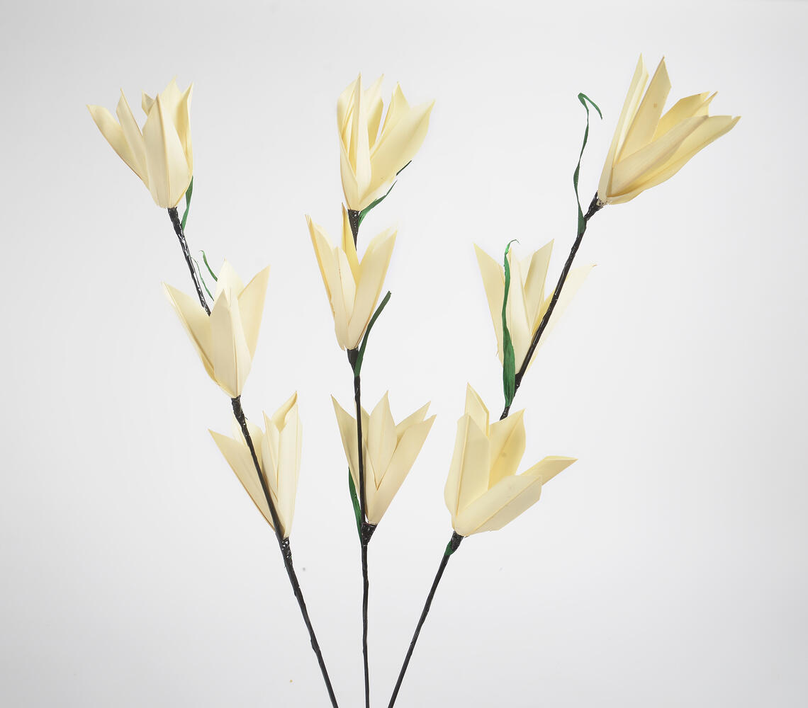 Eco-friendly Palm Leaf Tulip Flower Sticks (set of 3) - Off-White - VAQL101013128028