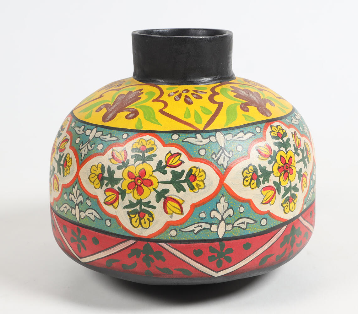 Papier Mache Round Multicolor Vase - Multicolor - VAQL101013155996